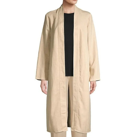 Eileen Fisher tencel linen kimono duster jacket light beige khaki small - Picture 1 of 16